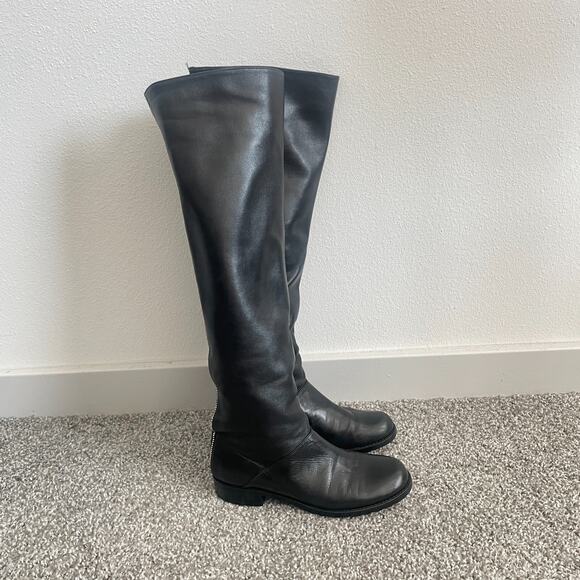 Stuart Weitzman Black Leather Micro Studded Over Knee High Boots US 6M Capsule - Picture 2 of 8